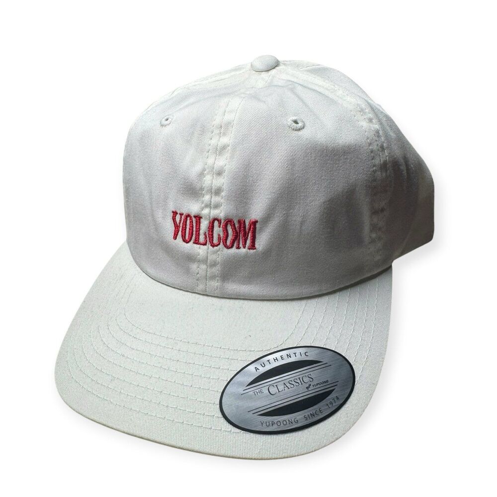 Volcom White Red Embroidered Hat Adjustable Six Panel Cap Retro Skater